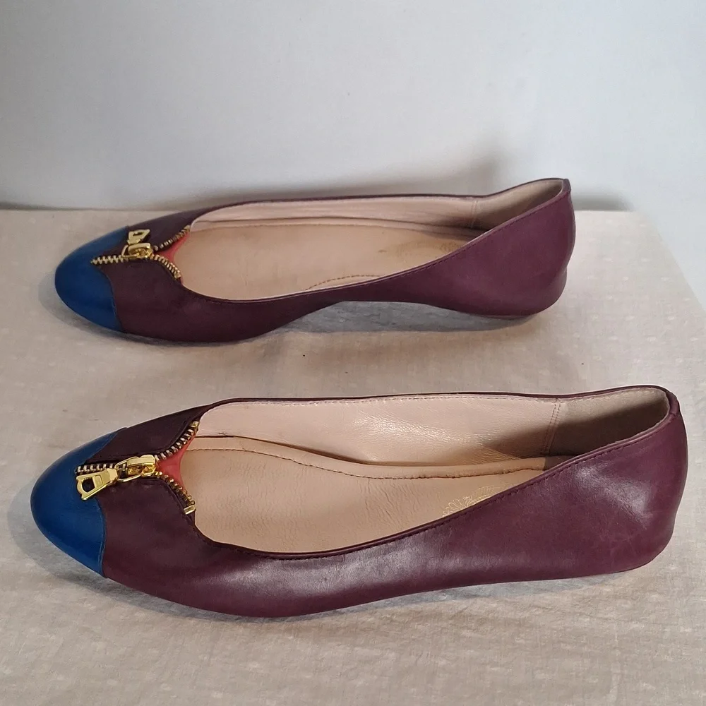 Elie Tahari Women's Flats with Blue and Purple Accents Zipper Detail SAMPLE
